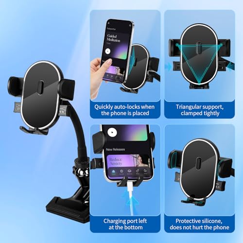 ROCKFREE Clip Phone Holder,Auto-Locking Clamp,360° Rotating Base,5.9" Arm - size: Medium-5.9 inch Arm