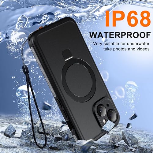 Oterkin Magnetic Stand for iPhone 15 Case Waterproof IP68, Black - color: Black, size: iPhone 15 6.1''
