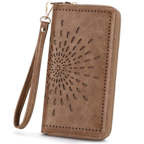 APHISON Wallet Women Large Capacity Clutch Purse For Ladies Card Holder RFID Wristlet Phone Zipper Coin Travel Pocket - color: 03-camel