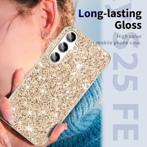 S25 FE Glitter Case for Samsung Galaxy S25 FE 5G Phone Case for Women Girls, Slim Ultra Thin Matte Back Shockproof Protective Cover for Samsung S25 FE 5G, Crystal Bling Case, 2025 (Gold) - color: Gold