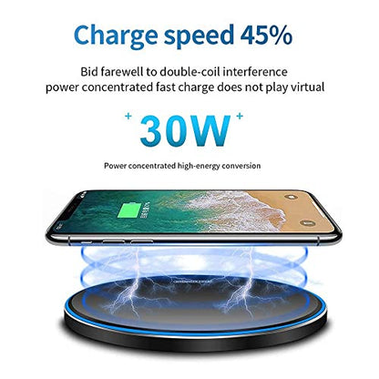 Wireless Charger 30W，Wireless Charger Pad Fast Wireless Charging Compatible with Galaxy S24/S23/S22/S21/S20/S10, Fast Charger Compatible with iPhone 16/15/14/13/12/11 Series