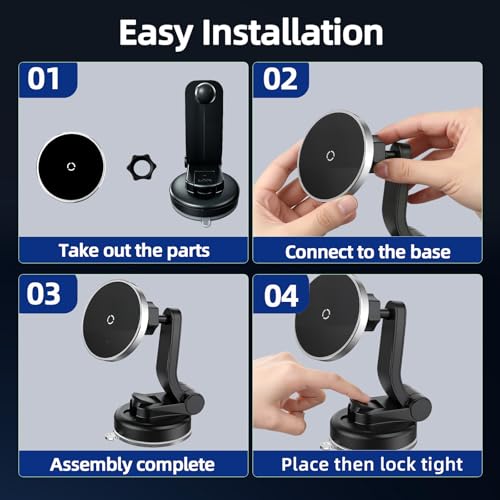 Magnetic Phone Mount for Car, 15W Wireless Car Charger, Dashboard Phone Holder and Windshield Mount, Extendable 360 Degree Arm, Washable Gel Suction Cup, Metal Ring and Cable Included - size: Universal | Mag Charge