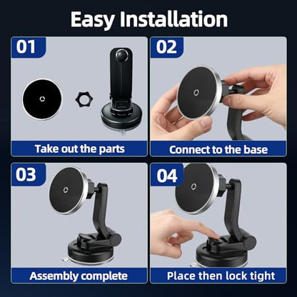 Magnetic Phone Mount for Car, 15W Wireless Car Charger, Dashboard Phone Holder and Windshield Mount, Extendable 360 Degree Arm, Washable Gel Suction Cup, Metal Ring and Cable Included - size: Universal | Mag Charge