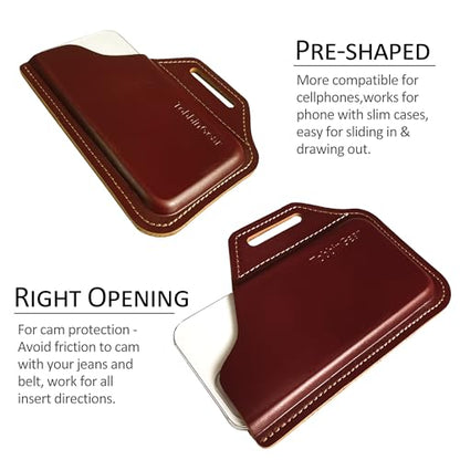 TobbinGear Leather Belt Phone Pouch, Left Handed Leather Cell Phone Holster, Universal Phone Case with Belt Loops, for Men and Women Coffee Medium - color: Loops - Coffee, size: M - Left Handed