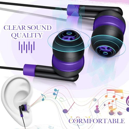 Kanayu 100 Pack Wired Earbuds Bulk for Classroom, No Mic 3.5mm, Purple - color: Purple