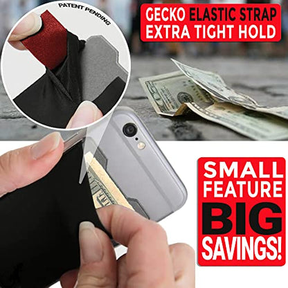 Double Pocket Gecko Phone Wallet - Adhesive Card Holder - Cell Phone Pouch - Stick on Spandex Pocket by Gecko - Carry Credit Cards and Cash – (BLACK-BLACK) - color: BLACK-BLACK