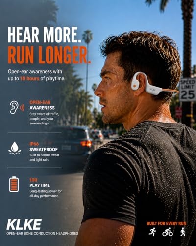 Bone Conduction Headphones for Running with mic and Rear Safety Light - color: KLKE-WhiteOrange