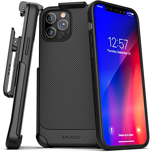 Encased Thin Armor Series Compatible with iPhone 12 Pro Max Belt Clip Case Slim Grip Cover with Holster - Black - size: iPhone 12 Pro Max