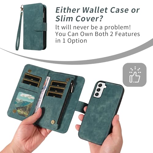 Asuwish Phone Case for Samsung Galaxy S22 5G Zipper Wallet Detachable Magnetic Cover with Tempered Glass Screen Protector Crossbody Lanyard Strap Card Holder S 22 22S 4G G5 6.1 inch Women Girls Blue - color: Blue