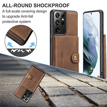 Simicoo Compatible with Samsung S22 Ultra Detachable Magnetic Wallet case Credit Card Holder Money Clip Front Pocket Stand Leather Men Women Wallet Double Shockproof Samsung S22 Ultra (Brown) - color: Brown