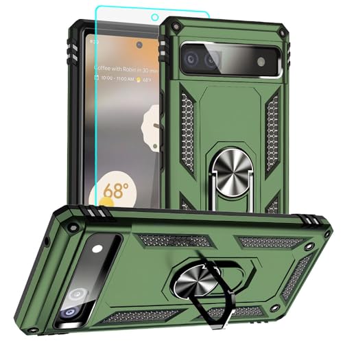 for Pixel 6a Case, Google Pixel 6A Phone Case with HD Screen Protector, [Military Grade 16ft. Drop Tested] Ring Shockproof Protective Phone Case for Google Pixel 6a,ArmyGreen - color: Army Green, size: Google Pixel 6a Case