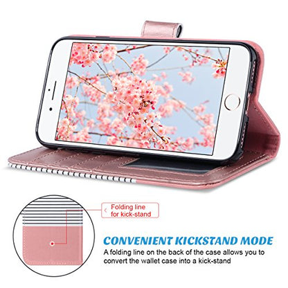 ULAK for iPhone SE 3(2022)/SE(2020)/8/7 Wallet Case Card Holder Pink Stripe | Premium PU Leather Flip Case with Kickstand Card Slots [RFID Blocking] Wrist Strap, Durable Shockproof Cover 4.7 Inch - color: Pink BL Stripe