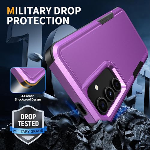 Vinve for Samsung Galaxy S24 FE Case with HD Screen Protector, Military-Grade Shockproof & Dual-Layer Protection, Anti-Slip Grip Design Phone Case, Purple - color: Purple