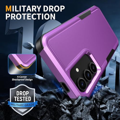 Vinve for Samsung Galaxy S24 FE Case with HD Screen Protector, Military-Grade Shockproof & Dual-Layer Protection, Anti-Slip Grip Design Phone Case, Purple - color: Purple