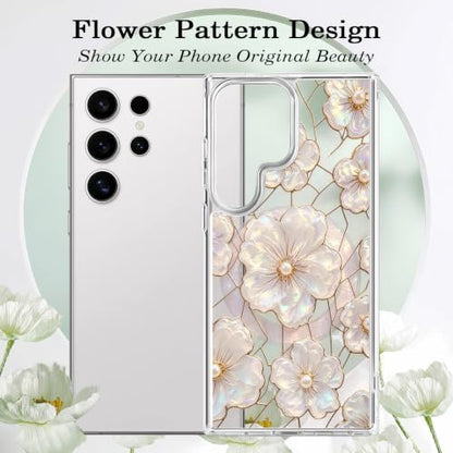 for Samsung Galaxy S24 Ultra Magnetic Case【Compatible with MagSafe】 Aesthetic Oil Painting Stained Glass Flower Design, Slim Fit Hard PC Back Shockproof Cute Clear Phone Cover, Light Pink - color: Light Pink, size: Galaxy S24 Ultra