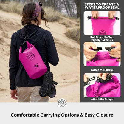STOVER 5/10/25/30/40L Waterproof Dry Bag, Small Lightweight Roll Top Dry Bag Backpack w/Waterproof Phone Case, Kayaking, Travel, Hiking, Fishing, Tubing, Camping, the Beach, Men/Women (Pink) - color: 5/10l Pink, size: 5L