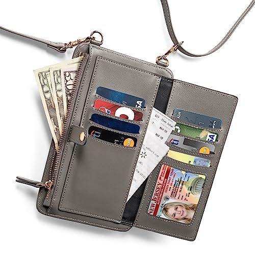 Crossbody Phone Purse for Women – RFID Phone Case Wallet w/Magnetic Closure & Separate Zipper Pocket Crossbody Bag - color: Grey
