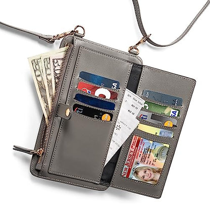 Crossbody Phone Purse for Women – RFID Phone Case Wallet w/Magnetic Closure & Separate Zipper Pocket Crossbody Bag - color: Grey