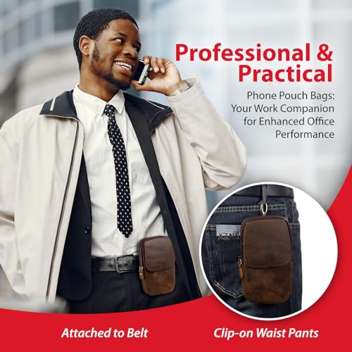 Genuine Leather Phone Holster for Belt Men, Belt Clip Wallet Case Fit for iPhone 17/16/15/14 Pro Max Samsung Galaxy S25 Edge S24 Ultra Travel Cell Phone Pouch Crossbody Purse Belt Bag (Coffee) - color: Coffee