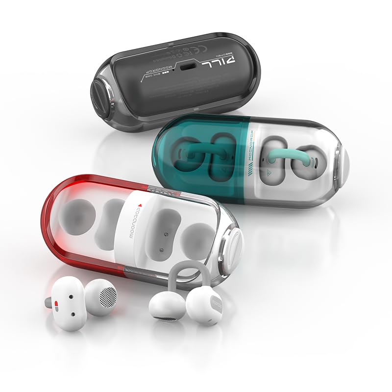 Moondrop Pill Open Ear Headphones Bluetooth 6.0 OWS Hanging Earphones IPX4 Open Ear Clip Wireless Earbuds Built-in AI ENC MD-0WS-003 (Green) - color: GREEN