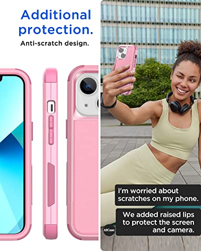 AICase Heavy Duty 3-Layer Rugged Case for iPhone 13/iPhone 14, Military Grade Drop Proof, Dust Proof, Pink - color: Pink Case