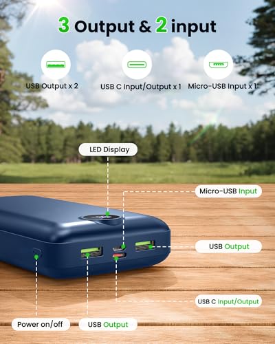 Portable Charger Power Bank 50000mAh 22.5W Fast Charging Battery Bank USB C External Battery Pack with 3 Output & 2 Input Digital Display Travel Essential for iPhone 16/15/14/13/12, Samsung, iPad etc - color: Blue