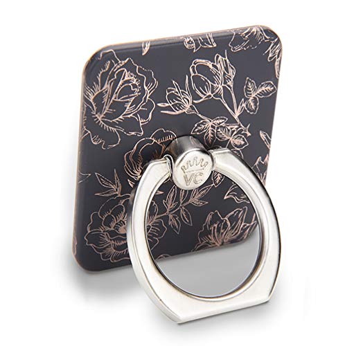 Velvet Caviar Cell Phone Ring Holder - Finger Ring & Stand - Improves Phone Grip Compatible with iPhone, Galaxy and Most Cases (Except Silicone/Leather) - Black Rose Gold Flower - color: Floral Rose Gold