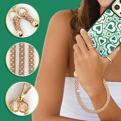 Crystal Phone Strap Crossbody and Wrist Lanyard, Anti Theft Layered & Wrist Strap Cell Phone Neck for Women - color: Light Brown