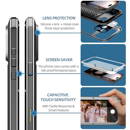 Compatiable with iPhone 17 Pro Max Case,360 Full Body Protective Cover Heavy Duty Shockproof [Tough Armour] Aluminum Alloy Metal Case with Silicone Built-in Screen Protector - Silver - color: Silver
