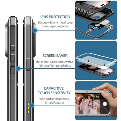 Compatiable with iPhone 17 Pro Case,360 Full Body Protective Cover Heavy Duty Shockproof [Tough Armour] Aluminum Alloy Metal Case with Silicone Built-in Screen Protector - Silver - color: Silver