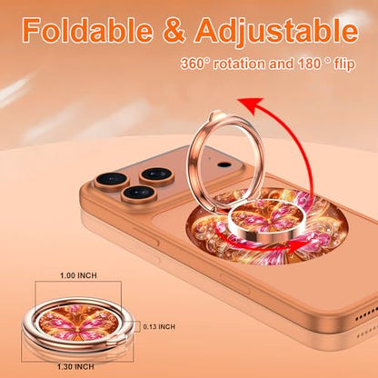 Magnetic Phone Ring Holder for MagSafe Grip,[Super Magnet],Stylish 360° Rotation Cell Phone Grip Stand Finger Ring Kickstand for iPhone 17 16 15 14 Pro Max,iPad and Smartphones,Light - color: Light Orange