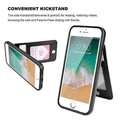KIHUWEY for iPhone SE/8/7 Wallet Case Card Holder Kickstand, Black - color: Black