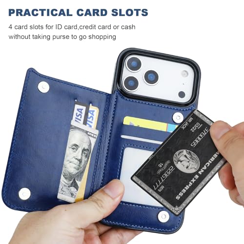 ONETOP for iPhone 17 Pro Max Wallet Case with Credit Card Holder,Blue | Kickstand,ID/Cash Holder,Case Wallet with Card Slots,Double Magnetic Clasp,Durable PU Leather Shockproof Cover for Women Men - color: Blue