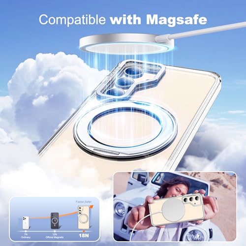 for Samsung Galaxy S25 Case with 360° Spin Stand,Clear | 360° Spin Magnetic Ring Stand,Compatible with Magsafe,Military Protection Phone Case - color: Clear, size: Samsung Galaxy S25