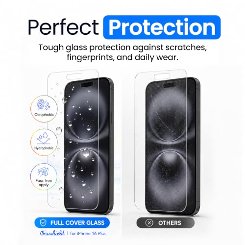 Ocushield Anti Blue Light Tempered Glass Screen Protector of iPhone 16 Plus (6.7")– Blocks Blue Light, Prevents Eye Strain & Helps You Sleep Better, 9H Hardness & Case Friendly - size: iPhone 16 Plus (6.7")