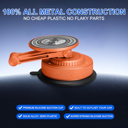 All-Metal Alloy Long Arm Magnetic Suction Cup Car Phone Mount(Orange) - color: Orange