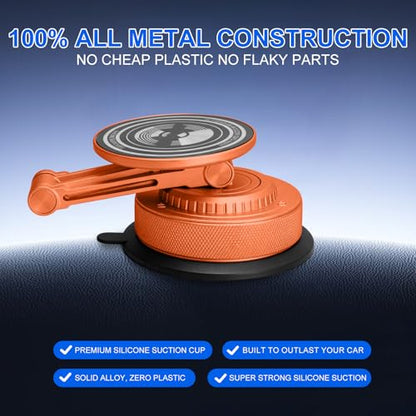 All-Metal Alloy Long Arm Magnetic Suction Cup Car Phone Mount(Orange) - color: Orange