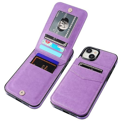 KIHUWEY for iPhone 15 Plus Wallet Case Card Holder Kickstand, Purple | Credit Card Slots, PU Leather, Magnetic Clasp, Flip Heavy Duty Protection Cover for Men and Women - color: Purple