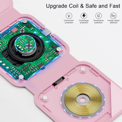 3 in 1 Wireless Charging Station for Apple,Foldable Magnetic Travel Charger - color: deep pink