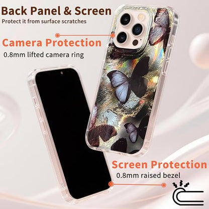 Compatible with iPhone 12 Pro Max Case,with [Shockproof Protective][Camera Protection] Cute Butterfly Aesthetic Phone Cover Anti-Yellowing Soft Slim Cover for Women Girl-Black - color: Black Butterfly, size: iPhone 12 Pro Max
