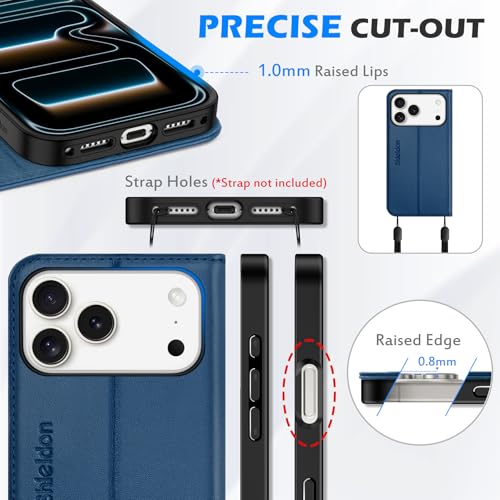 SHIELDON Genuine Leather Case Wallet for iPhone 17 Pro Max 6.9", Royal Blue | Flip Magnetic Cover, RFID Blocking, Credit Card Slot, Kickstand, Book Design, Soft Shockproof Phone Shell - color: Royal Blue