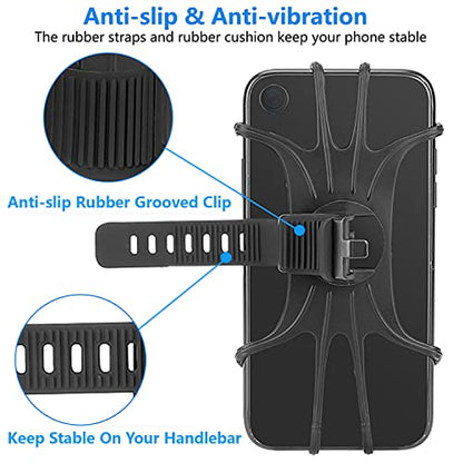 Kinizuxi 2 Pack Universal Bike Phone Mounts, 360 Rotation Silicone Holders for iPhone and Samsung, Compatible with 4.7-6.8 Inches Phones, Easy Installation - color: Black 2 Pack