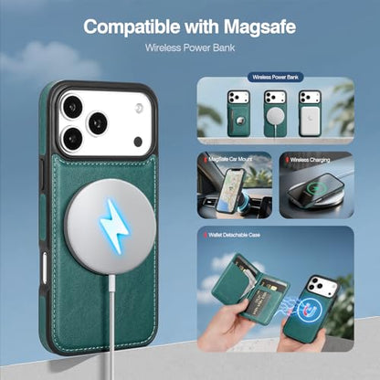 Antsturdy Compatible with MagSafe iPhone 17 Pro Max Wallet Case,Blue Green - color: Blue Green, size: iPhone 17 Pro Max - 6.9"