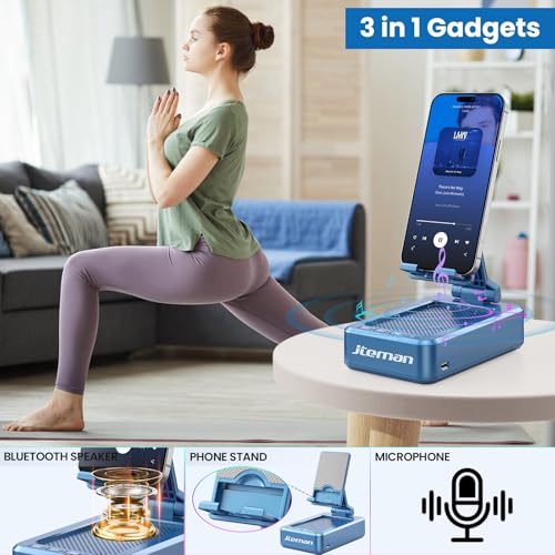 JTEMAN Bluetooth Speaker with Cell Phone Stand,Big Sound & Clear Bass - color: Blue