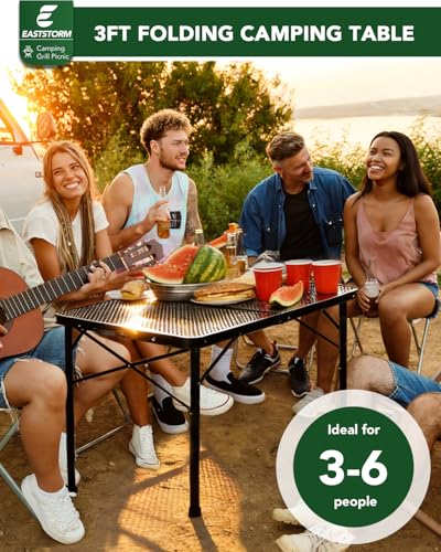 3 Ft Folding Camping Table, Adjustable Height 16.5-26 in, Metal Grill Table - color: Black, size: 3FT-Mid