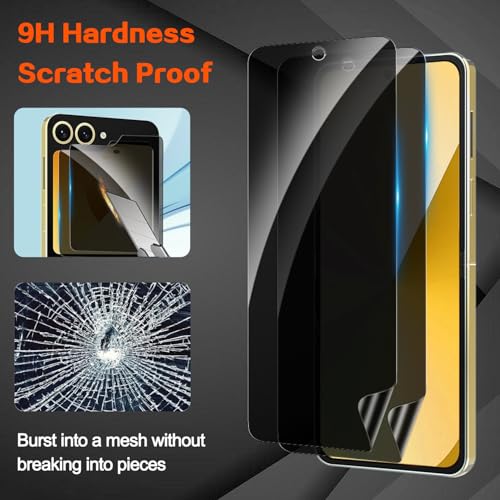 Samsung Galaxy Z Flip 6 Privacy Screen Protector, 2 Pack Inner Anti-Spy Soft Film + 2 Pack Black/Front/Outer Tempered Glass Screen Saver[28°Anti Peep] No Bubble, Case Friendly, Anti Scratch - color: Privacy, size: Flip 6