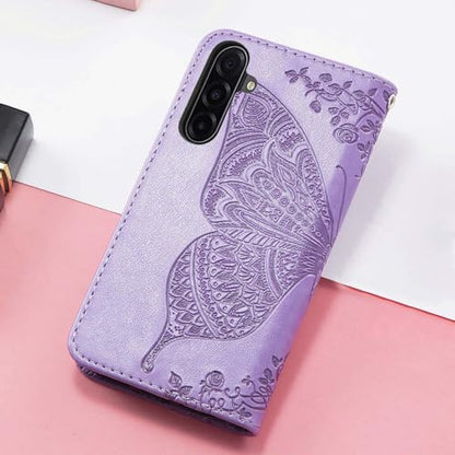 for Samsung Galaxy A17 5G Phone Case Wallet,Lavender | Butterfly Embossed PU Leather, Credit Card Holders, Wrist Strap, Magnetic Closure, Flip Protective Purse Cover for Women Men - color: Lavender