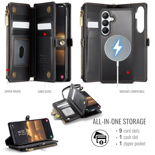 Defencase for Galaxy S26 Case Wallet Compatible with Magsafe 6.3", Black | Magnetic Detachable, with RFID Bolcking Card Holder, Zipper Strap, PU Leather Drop-Proof Phone Cover for Samsung Galaxy S26 - color: (Detachable with Magsafe)-Black