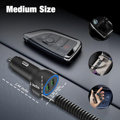 Dual USB Ports Car Charger Adapter with 5FT Coiled Lightning Cable