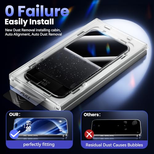 3 Pack Tempered Glass Privacy Screen Protector for iPhone 15 Pro 6.1 Inch, Original Touch Sensitivity with Auto Alignment kit, Bubble Free, Case Friendly, 9H Hardness - color: 15pro-PR